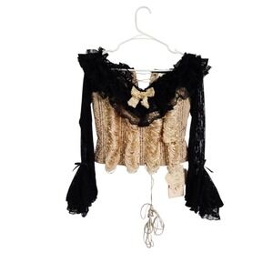 LaceMade Springfield Flower Corset Top M Gold Black Lace Cottage Fairy NEW